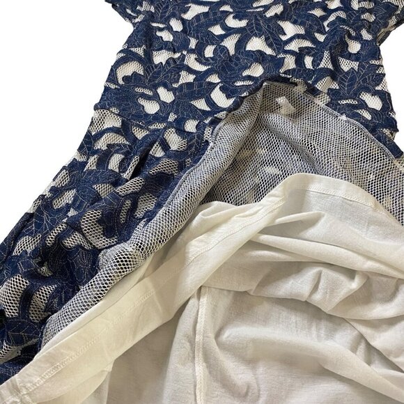 Maison Jules Fit & Flare Dress Cotton Lining With Mesh/Floral Applique Overlay M - Picture 6 of 9